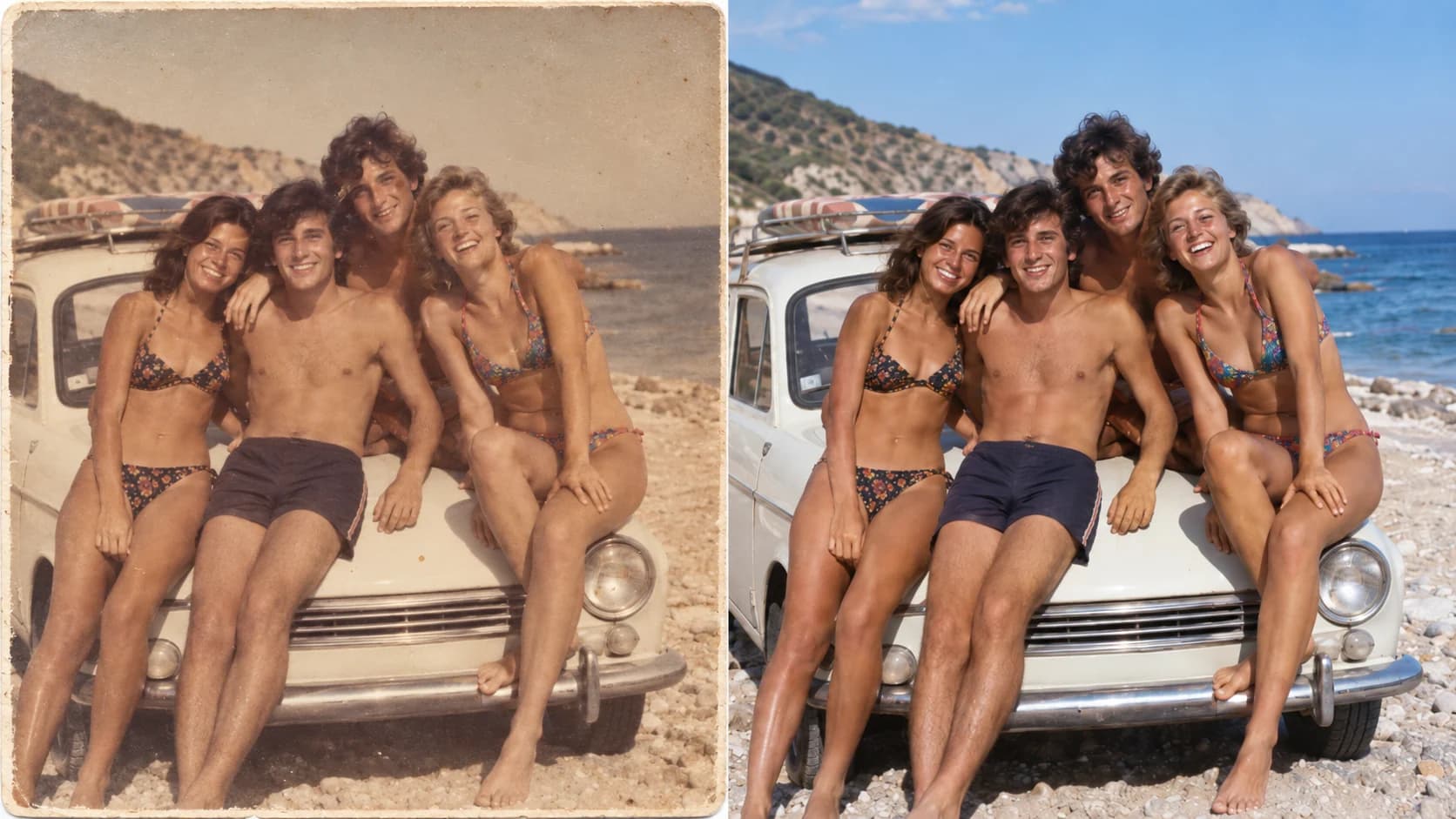 Un ricordo d’estate: confronto illustrativo prima a sinistra e dopo a destra