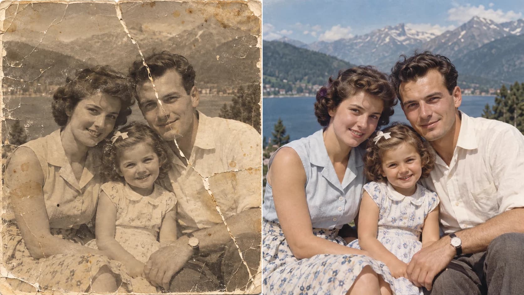 Una foto di famiglia: confronto illustrativo prima a sinistra e dopo a destra