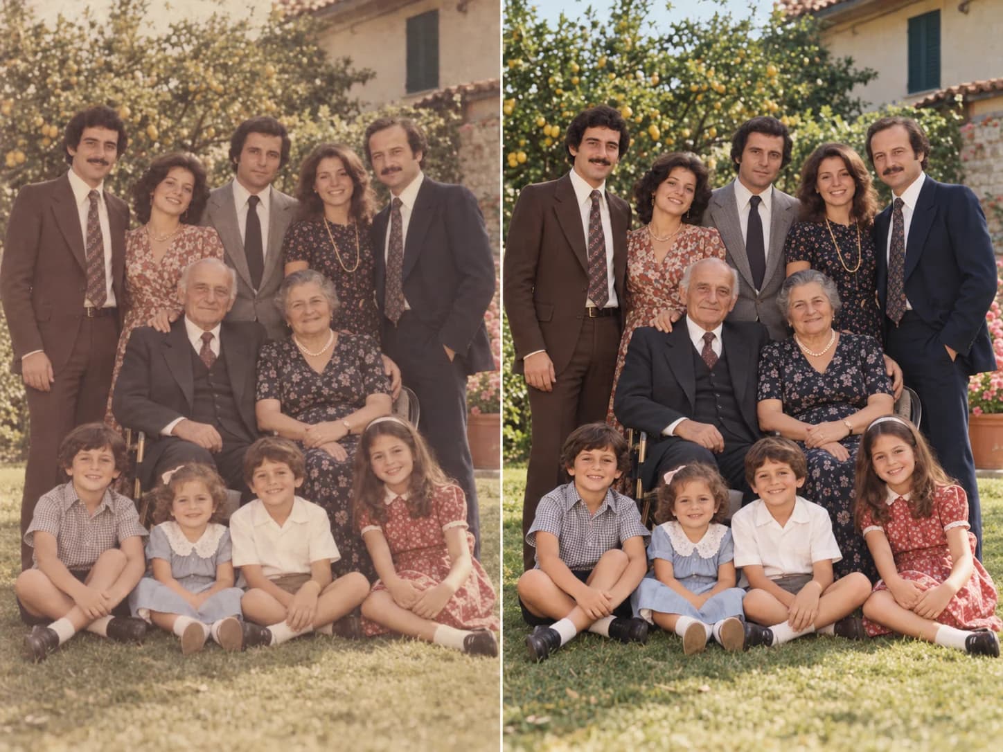 Una foto di gruppo: confronto illustrativo prima a sinistra e dopo a destra